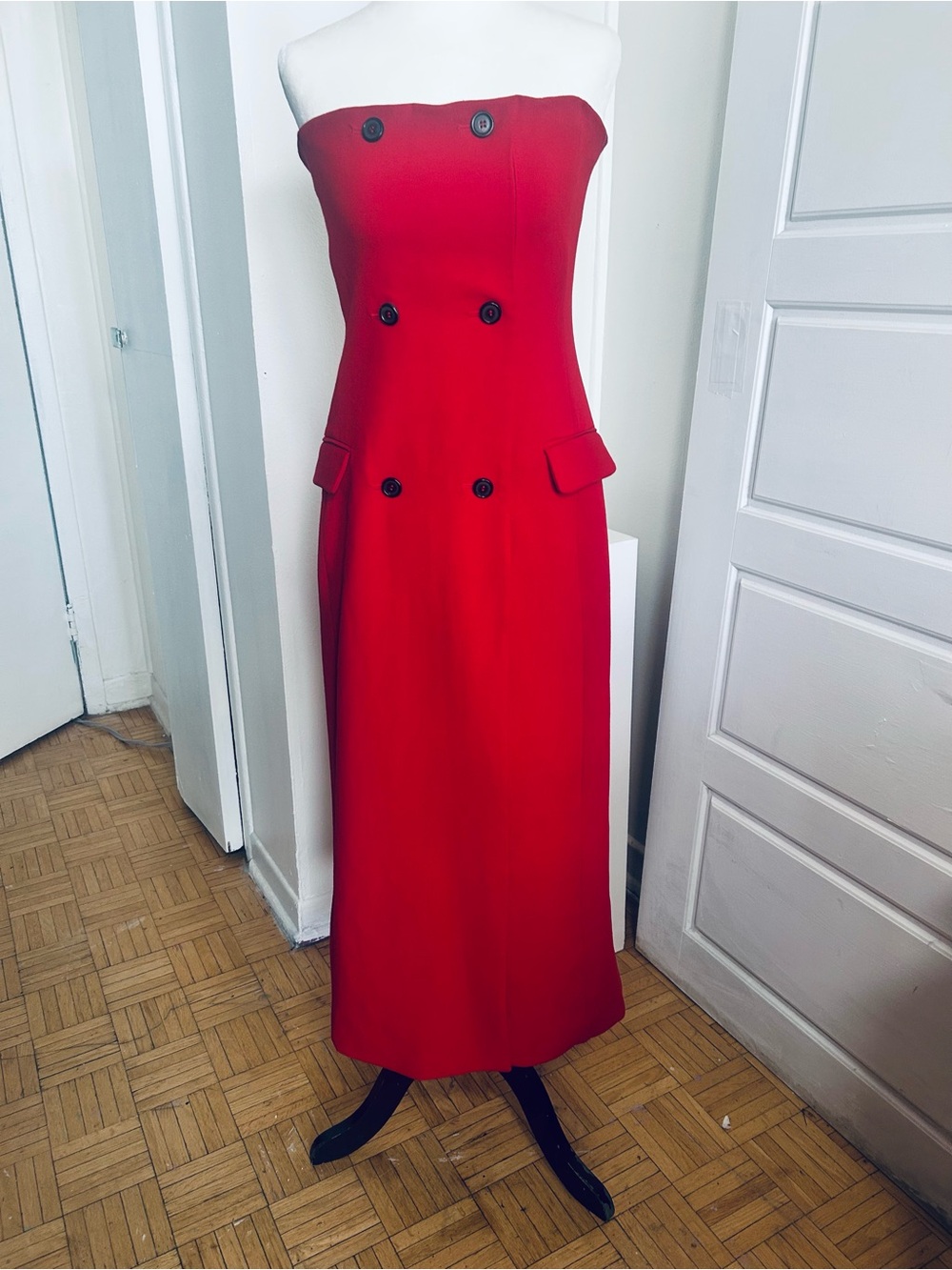 Zara Red Strapless Double Breasted Midi Dress Size M-Very Good Condition❤️